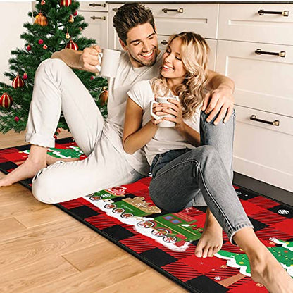 Christmas Kitchen Rugs and Mats Set 2 Pieces - Red Black Buffalo Check Plaid Variation 3