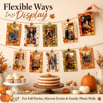 Fall Paper Photo Frames 4x6 with Clips & String - Thanksgiving Decor