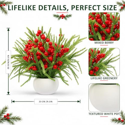 Red and Green 2-Pack Small Christmas Tree with Berries for Indoor Table Decor