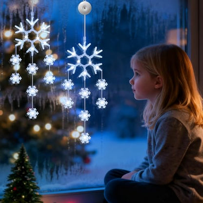3 Pack Christmas Snowflake Window Lights - Battery Operated, Cool White, Indoor Decor