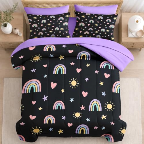Rainbow Stars Twin Comforter Set for Girls - 5 Pieces Bedding