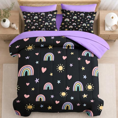 Rainbow Stars Twin Comforter Set for Girls - 5 Pieces Bedding