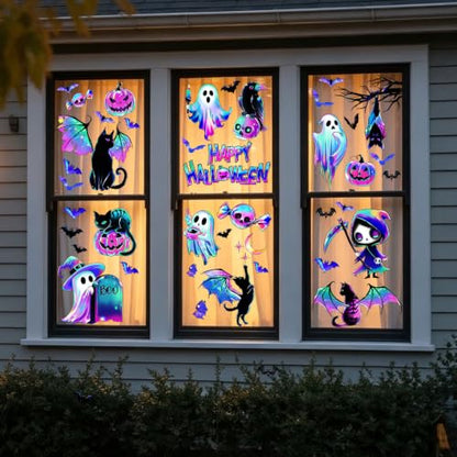 Halloween Window Clings Decor - 118 Pieces Purple Shimmering Stickers