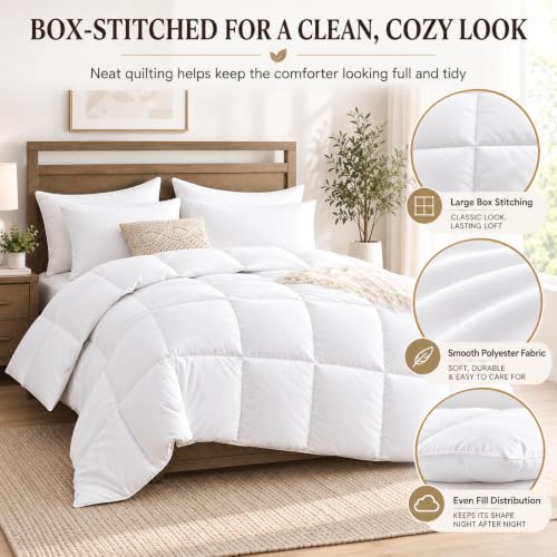 All Season Queen Size Breathable Comforter - Down Alternative Bedding, White 88x88 Inches