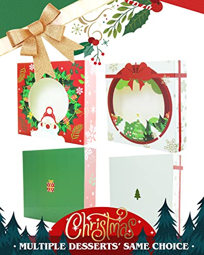 Christmas Pie Boxes with Window 10x10x2.5 Inch - 12 Pack Cookie Bakery Boxes - Holiday Gift Packaging