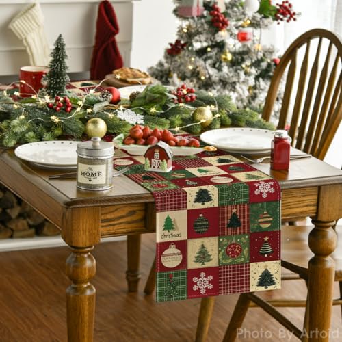 Christmas Tree Gift Table Runner 13x72 Inch Red Holiday Decor