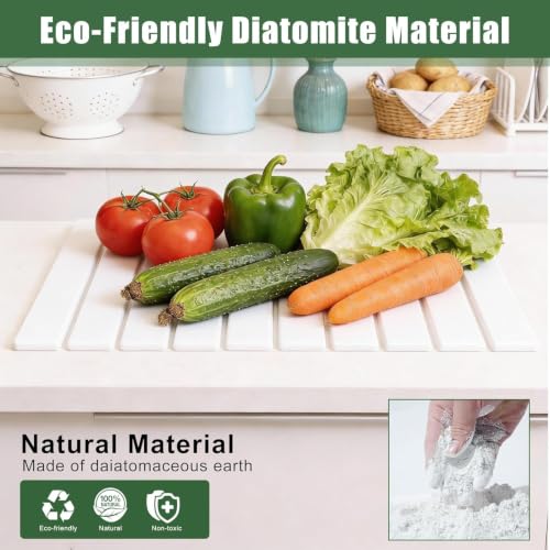 White Large Stone Drying Mat for Kitchen Counter 24x16 Foldable & Absorbent
