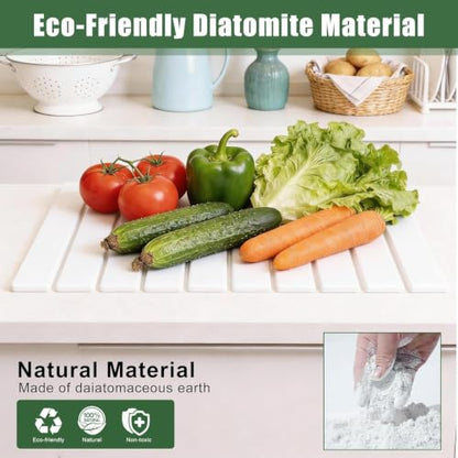 White Large Stone Drying Mat for Kitchen Counter 24x16 Foldable & Absorbent