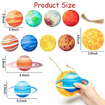 Space-Themed Wooden Ornaments Set - Solar System Decorations for Christmas & Events