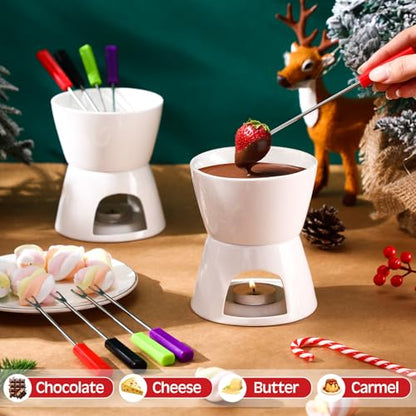 Ceramic Fondue Mug Set with 24 Forks - Red & White 6-Piece Kitchenware
