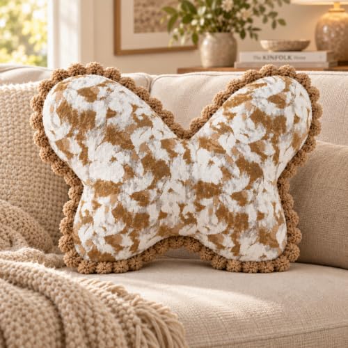 Brown Butterfly Pillow Chenille Lumbar Neck Support Cushion - Multi Posture Relief