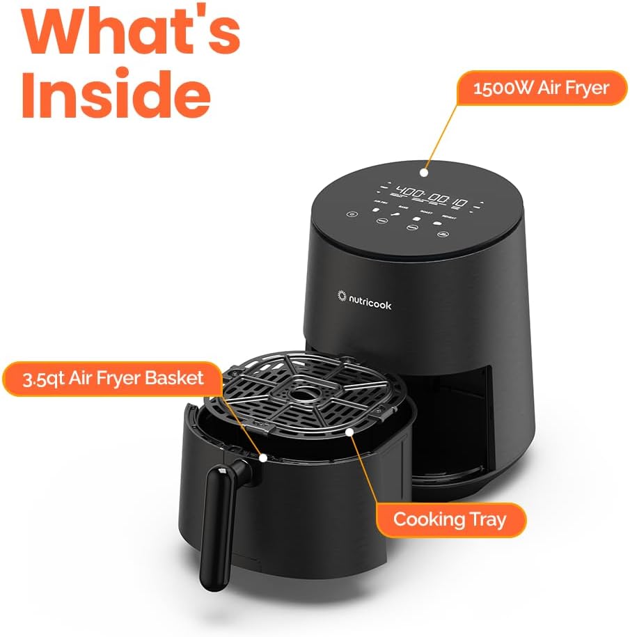 Nutricook Air Fryer | 3.5 Quart Compact Design with 8 Preset Functions & Tempered Glass Control Panel
