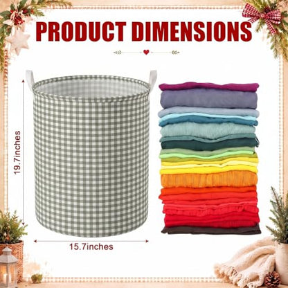 Sage Green Gingham Collapsible Laundry Hamper with Handle - Stylish Storage Basket