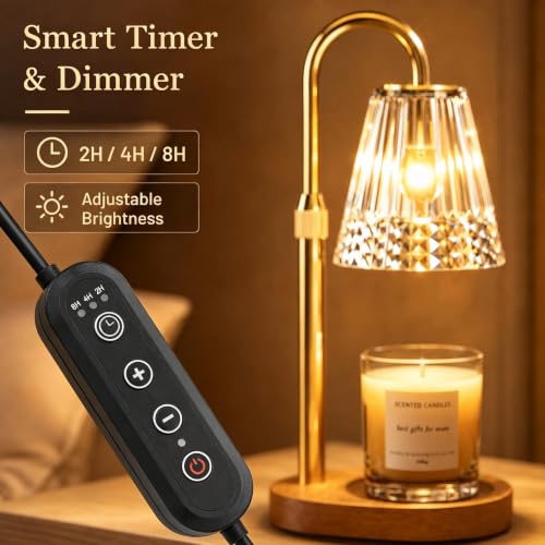 Yellow Candle Warmer Lamp with Timer & Dimmer – Adjustable Height, Flameless Safe Design
