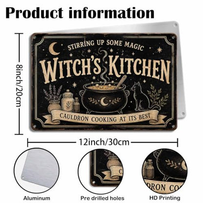 Halloween Metal Art Sign Witch's Kitchen Cauldron Cooking Decor 8x12 Inches - Witch's Magic Theme Wall Art