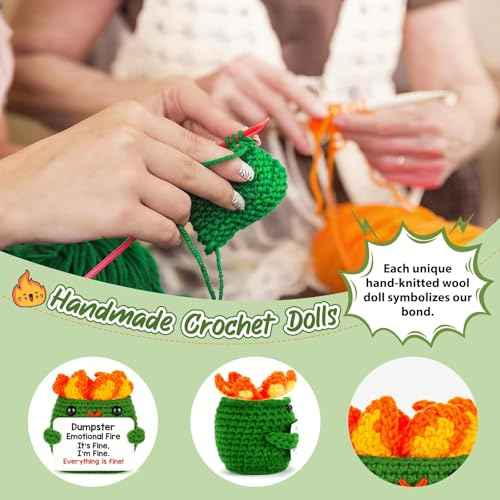 Dumpster Emotional Fire Support Positive Crochet Gifts Birthday Gift for Women Men Coworkers Colleague Stress Relief Knitted Therapy Gift Crochet Animal Cute Stuff Christmas Ornament Office Desk Decor