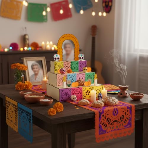 3-Tier Dia De Los Muertos Wooden Altar Kit for Day of the Dead Celebrations