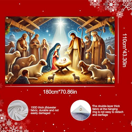 Christmas Nativity Scene Banner Holy Family Jesus Manger Wall Decor 71 x 43 Inches