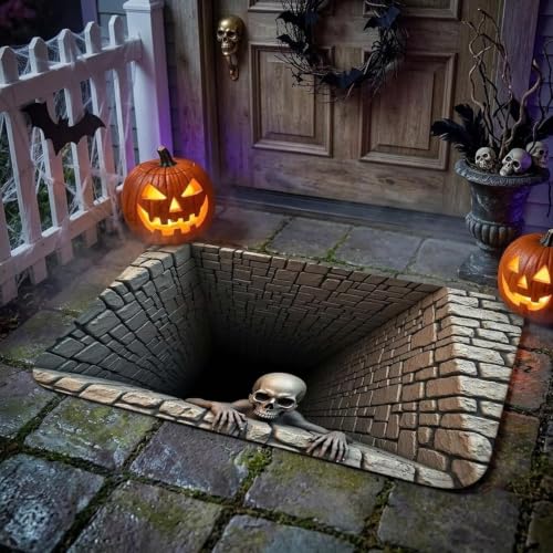 3D Halloween Ghost Skeleton Rug - Optical Illusion Mat, 23.6 x 35.4in, Non-Slip, Durable Fabric