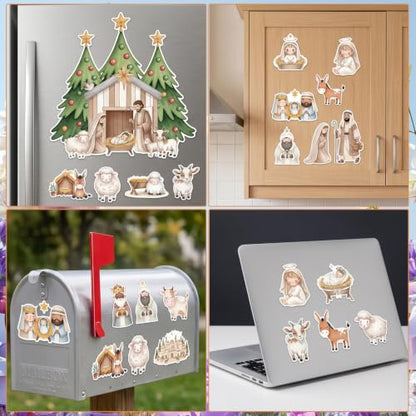 Wxiben Christmas Nativity Scene Refrigerator Magnets Set - 16 Peaceful Holiday Decor