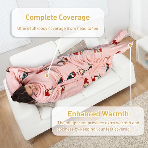 Adult Wearable Blanket with Sleeves & Foot Pocket - Fleece Christmas Dwarfs Variation
