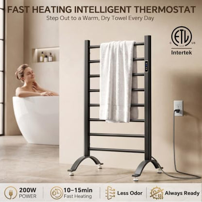 Electric Heated Towel Rack for Bathroom 8 Bars Black - Fast & Safe