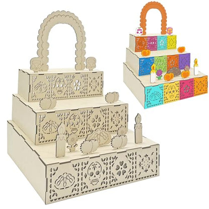 3-Tier Dia De Los Muertos Wooden Altar Kit for Day of the Dead Celebrations