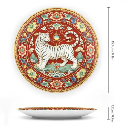 White Tiger Porcelain Decorative Plate - 6 Inch Wall Art Home Decor