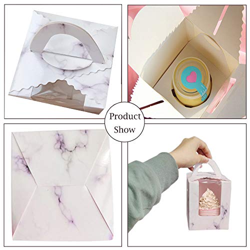 30 Pcs Cupcake Boxes Individual Kraft Paper Single Cupcakes Containers with Window Insert and Handle for Wedding Birthday Party Favor Packaging