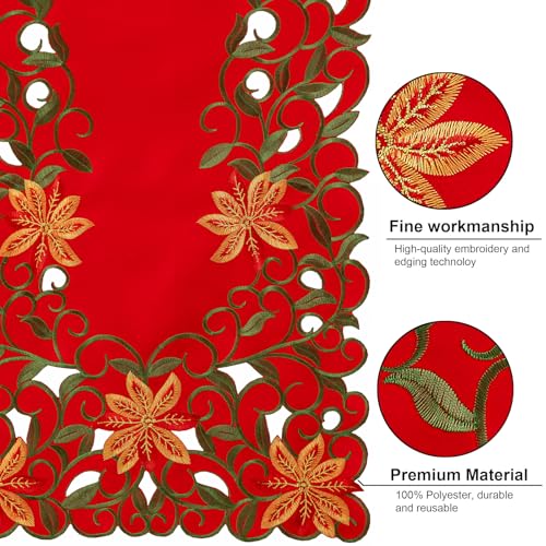 Christmas Red Flowers Table Runner 14 x 86 Inch Embroidered Holiday Decor - Variation of THIS listing