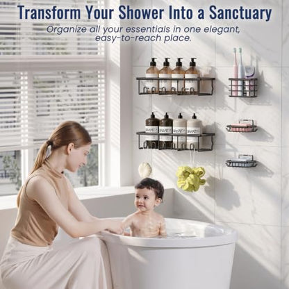 Black 5 Pack Bathroom Holder & Dispenser Set - Heavy Duty, Rust-Proof