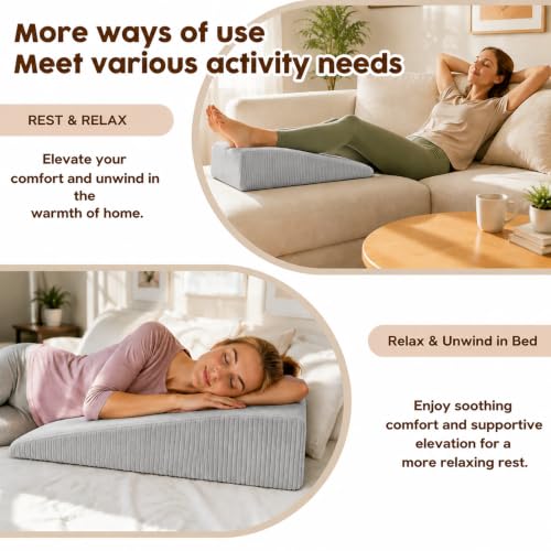 Grey Leg Elevation Wedge Pillow for Post-Surgery Recovery Memory Foam Support