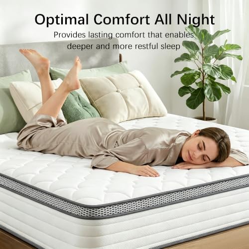 White 12 Inch Queen Hybrid Mattress - Medium Firm Support, Boxed Bed