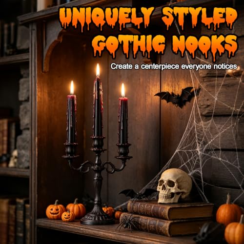 Black Bleeding Taper Candles 12 Pack - 10 Inch Halloween Gothic Decor - Variation of THIS listing