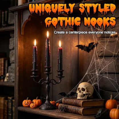 Black Bleeding Taper Candles 12 Pack - 10 Inch Halloween Gothic Decor - Variation of THIS listing