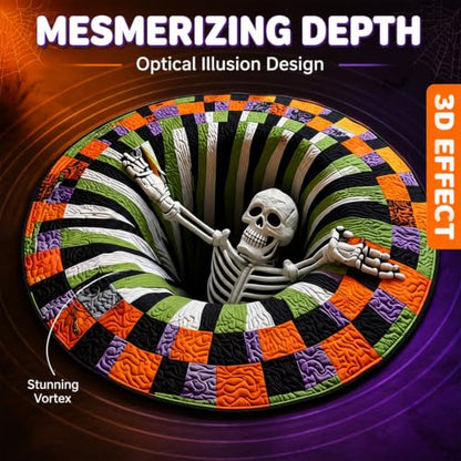 Halloween 3D Optical Illusion Rug - 24x24 Inch Spooky Ghosts Skeletons Pumpkins