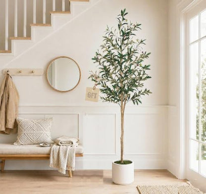 6ft Indoor Artificial Olive Tree with White Heavy Planter - Green 1.8m