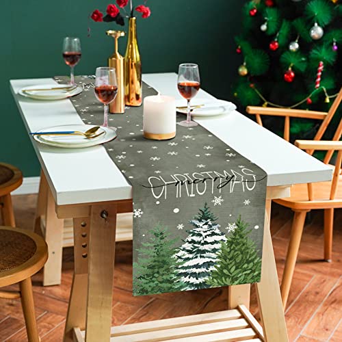 Snowflake Christmas Tree Table Runner 13x72 Inch Winter Holiday Decor - Farmhouse Style
