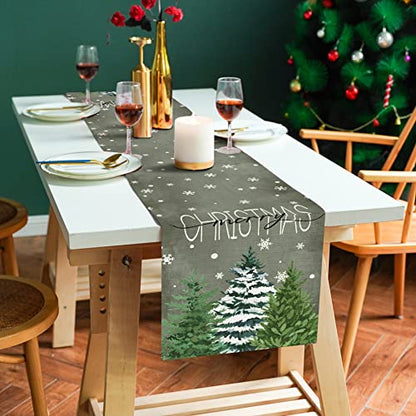Snowflake Christmas Tree Table Runner 13x72 Inch Winter Holiday Decor - Farmhouse Style