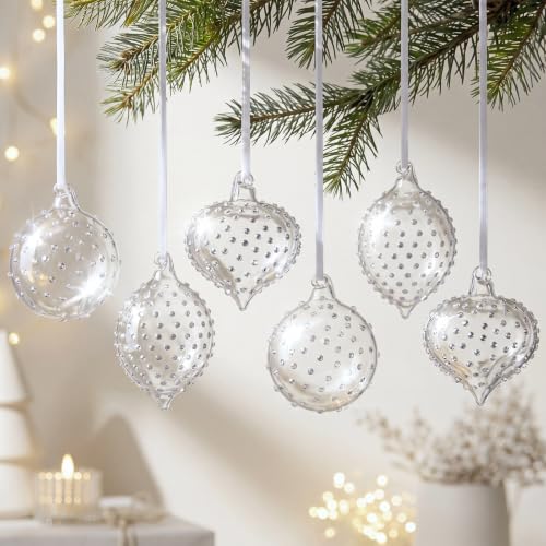 Seenelling 9 Pack Clear Christmas Glass Ball Ornaments Teardrop Silver Variation
