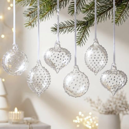 Seenelling 9 Pack Clear Christmas Glass Ball Ornaments Teardrop Silver Variation