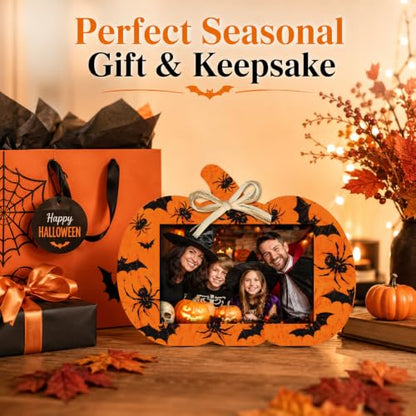 Halloween Pumpkin Photo Frame 4x6 with Stand - Rustic Wooden Fall Decor