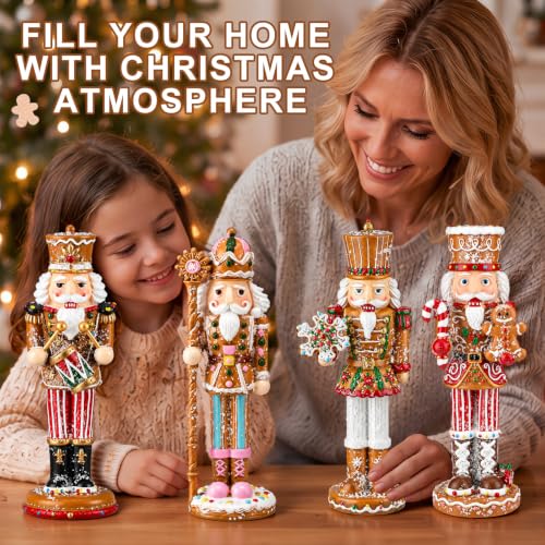 Christmas Gingerbread Nutcracker Figures Set - Resin Holiday Decor, 6 Inches