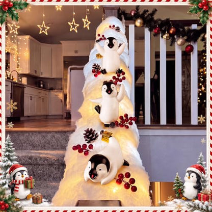 Christmas Penguin Stairway Decorations Set - 3 Resin Sliding Figurines