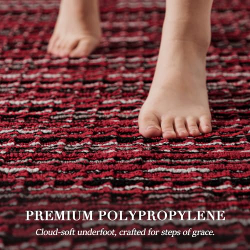 Kitchen Rugs Set of 2 Non Slip Red Floor Mats - 20x47 and 20x32 Inches