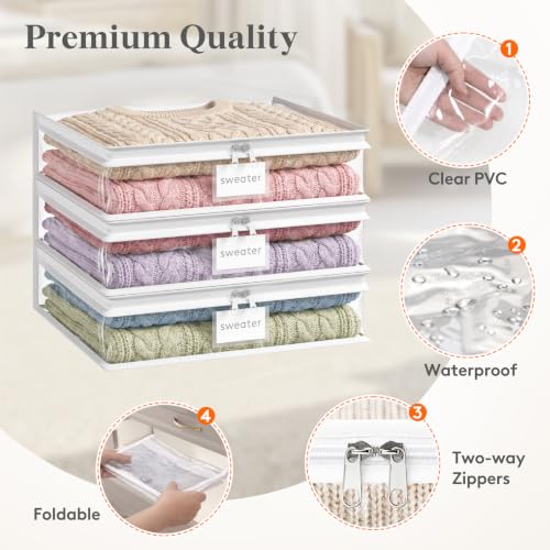 Lifewit 15.7 x 13.8 x 3.9 Inch Clear Zippered Storage Bags 6-Pack for Clothing & Linens