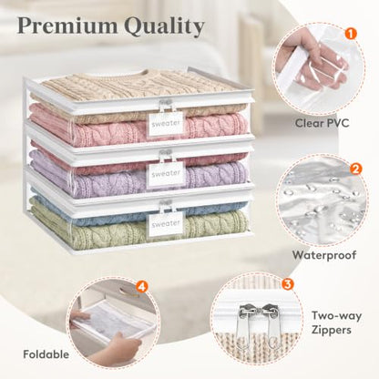 Lifewit 15.7 x 13.8 x 3.9 Inch Clear Zippered Storage Bags 6-Pack for Clothing & Linens