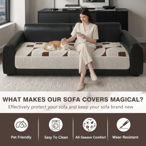 OHSIO Geometric Couch Cover - Brown 35''x 70.8'' Sofa Seat Cushion Cover