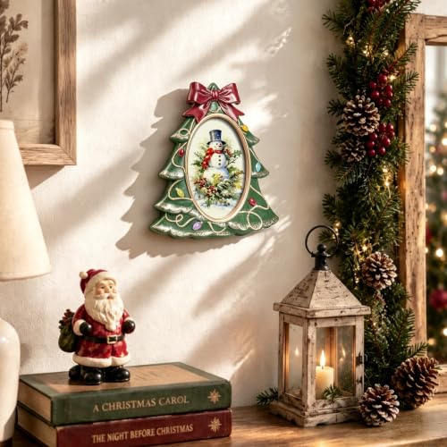 Vintage Christmas Tree Photo Frame with Bow and Light String - Green Tree Variation