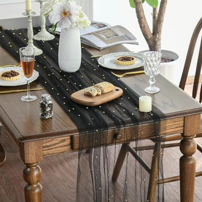 3-Pack 28x120 Inch Pearl Black Gauze Table Runners - Elegant Home Decor